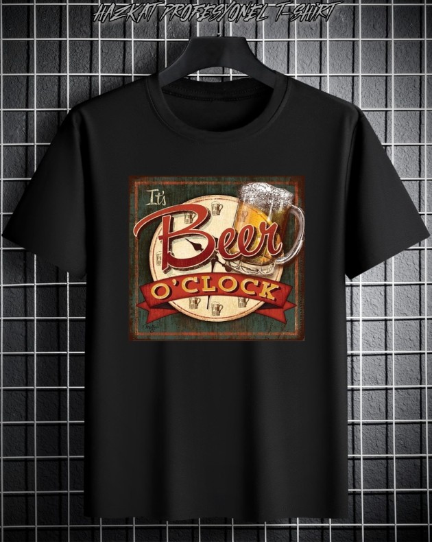 Siyah Beer Retro baskılı Tshirt