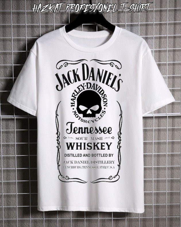 Beyaz Whiskey Skul Baskılı Tshirt