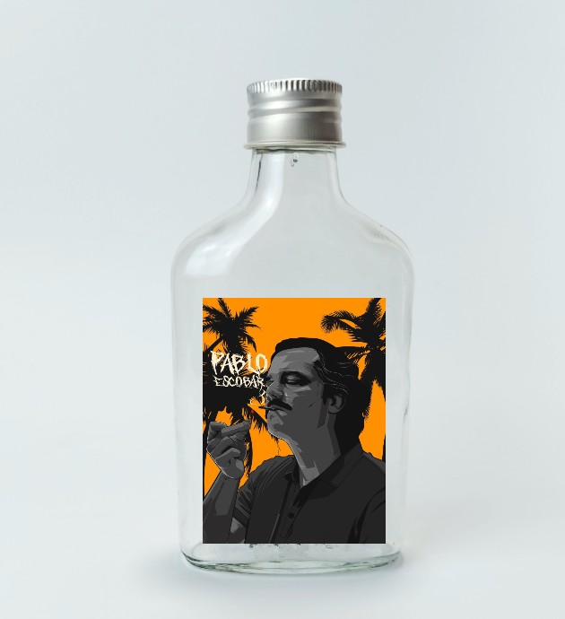 Escobar Baskılı 200 ml Yassı şişe