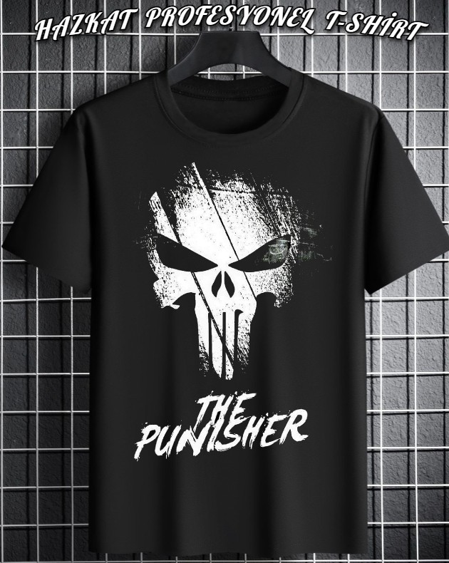 Siyah Punisher Baskılı Tshirt
